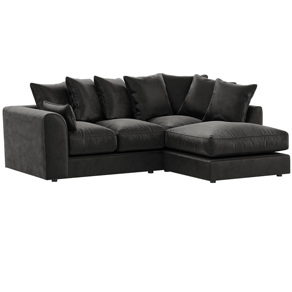 BRACKNELL Plush Velvet 4 Seater L Shaped Scatterback Corner Sofa - Black, Right Hand Facing - Home Done