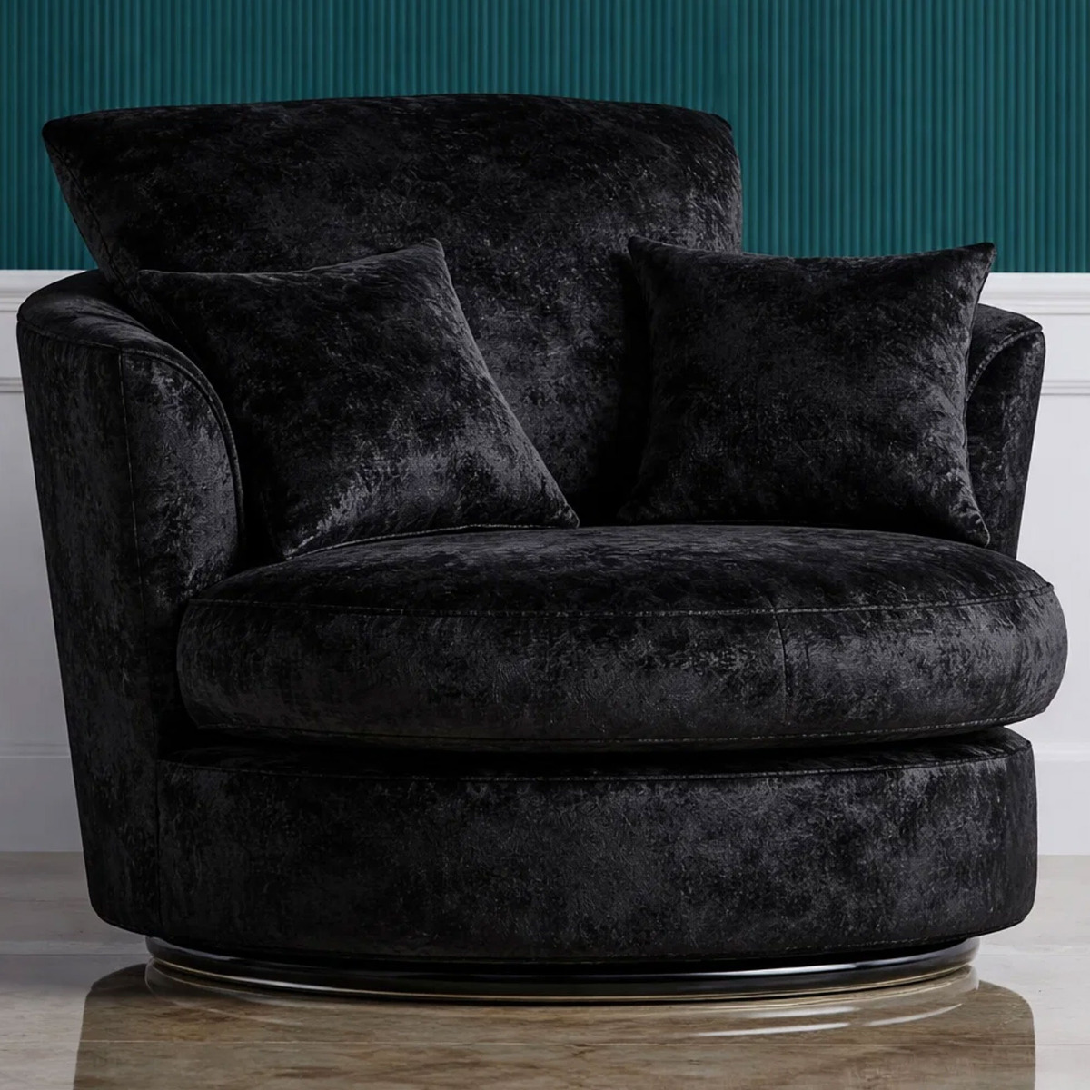 VELOURA Crush Velvet Swivel Chair - Black - Home Done