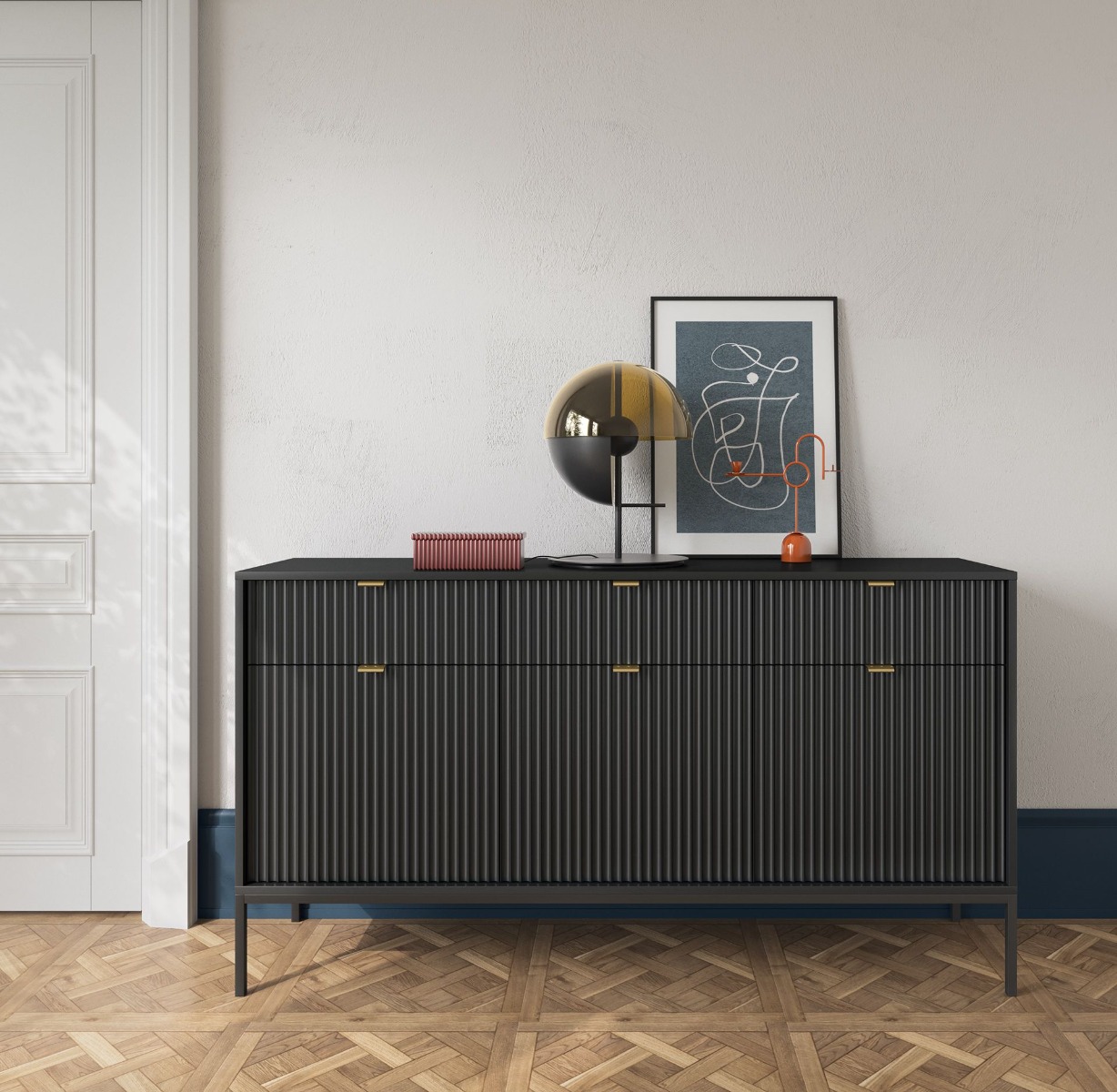 Dyfed Sideboard 154cm - Black - Moonlight Interiors