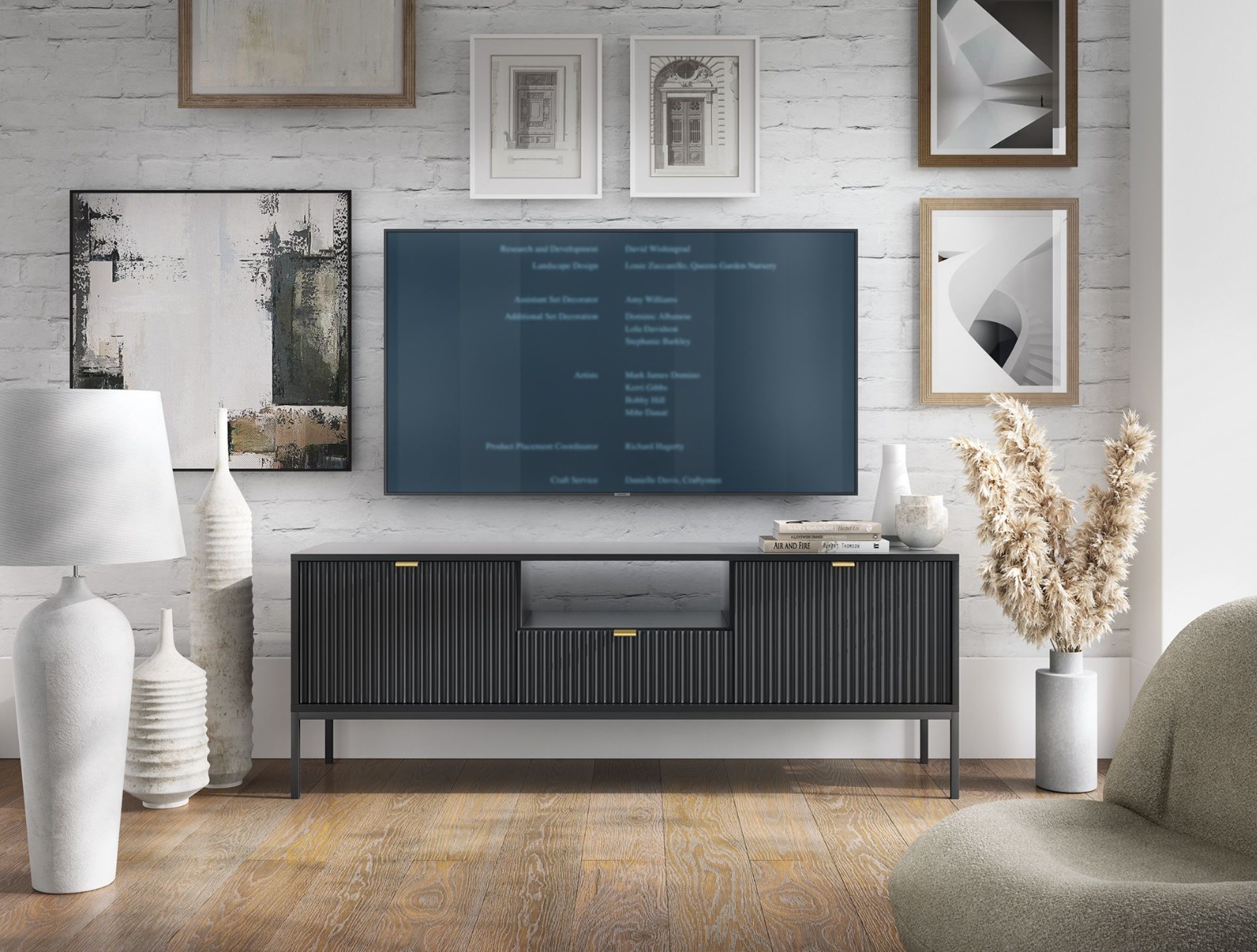 Dyfed TV Stand 154cm - Black - Moonlight Interiors