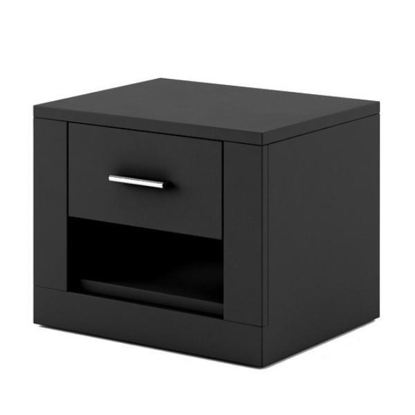 Bedside Table - BRAVO-07 1 Drawer Nightstand Black 50cm - Art Nest