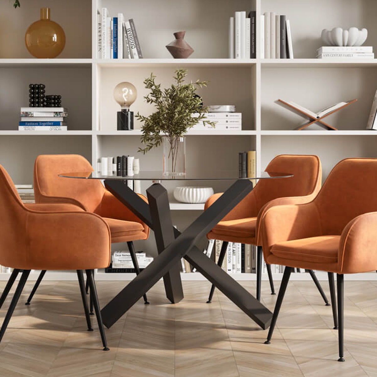 CAPRIO Round Dining Table with Glass Top - Black - Leeds Plywood
