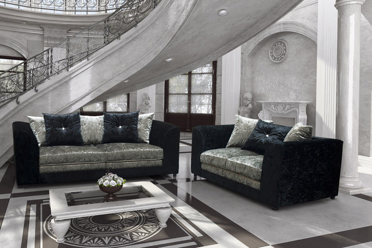 Serene Dual-Toned Crushed Velvet 3 Seater and 2 Seater Sofa Set - Home Done