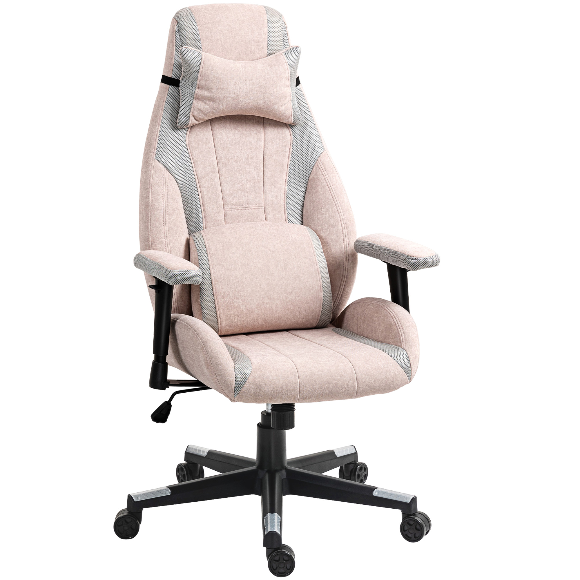 HERON Fabric Gaming Chair with Lumbar Support Pale Pink - Life Essentials