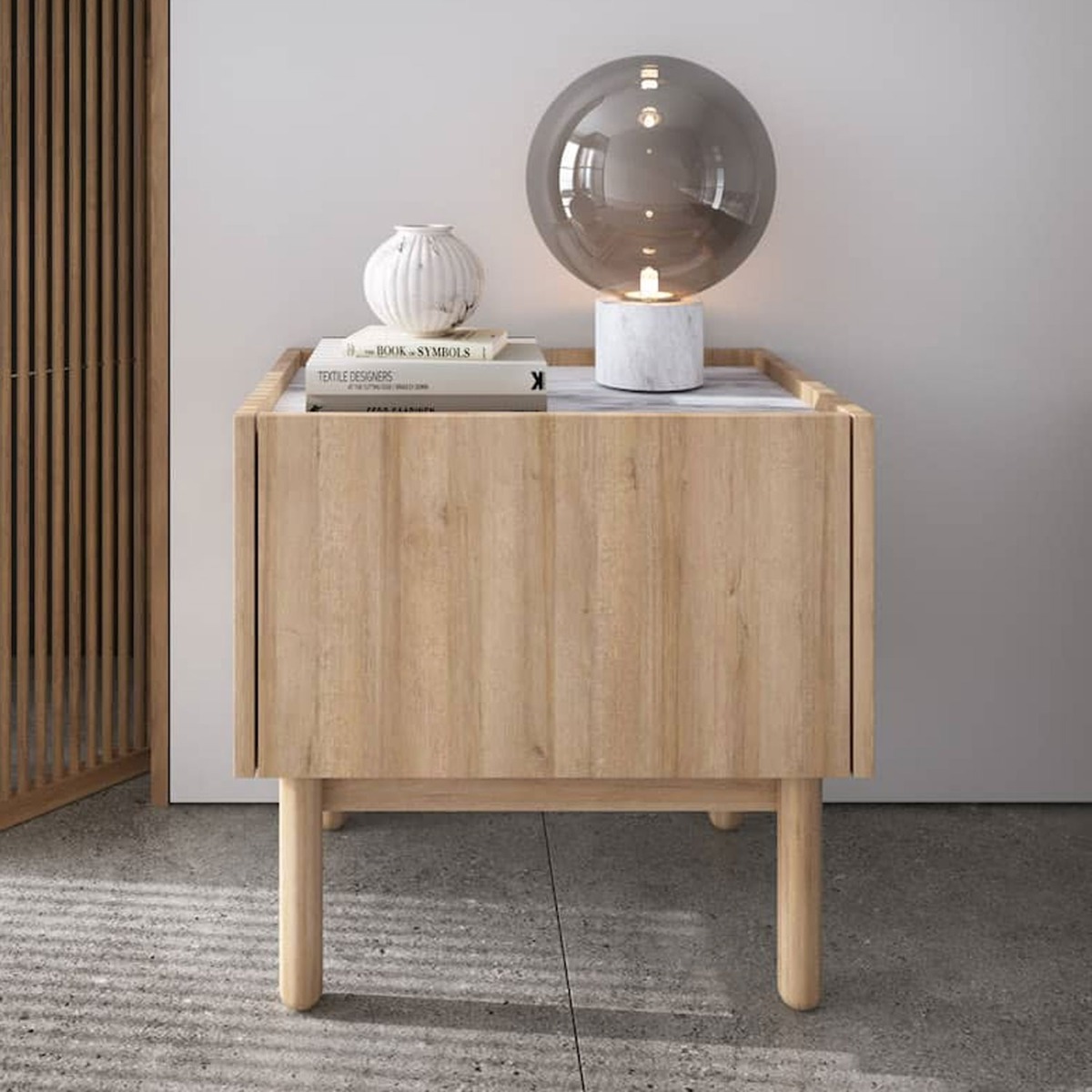 Winslow Side End Cabinet with Pull Down Drawer - Oak Riviera - Art Nest