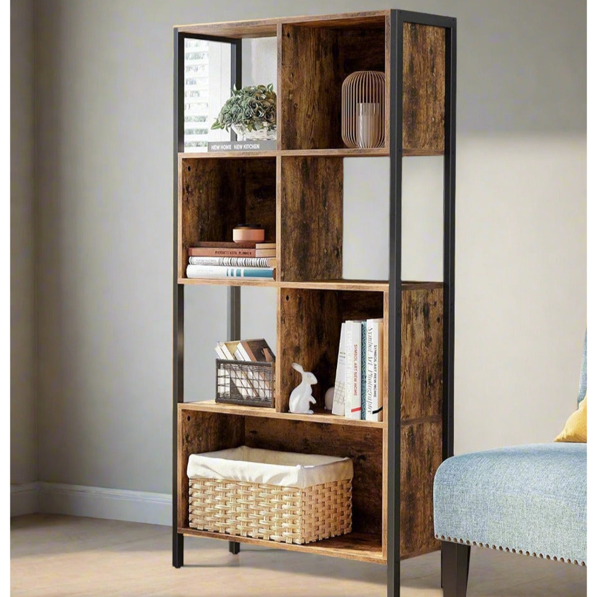 ZEPHRON Bookshelf Bookcase with Steel Frame for Living Room or Office - Rustic Brown - The Urban Forge