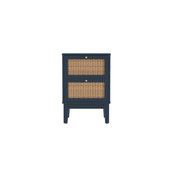 Linden Rattan Effect Bedside Table with 2 Drawers - Blue - Leeds Plywood