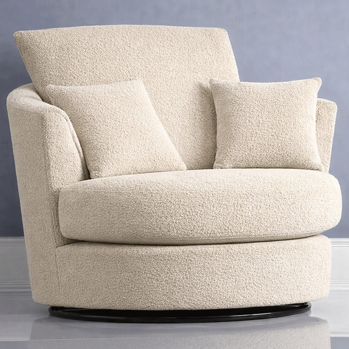 BELVANO Boucle Fabric Swivel Chair - Ivory - Home Done