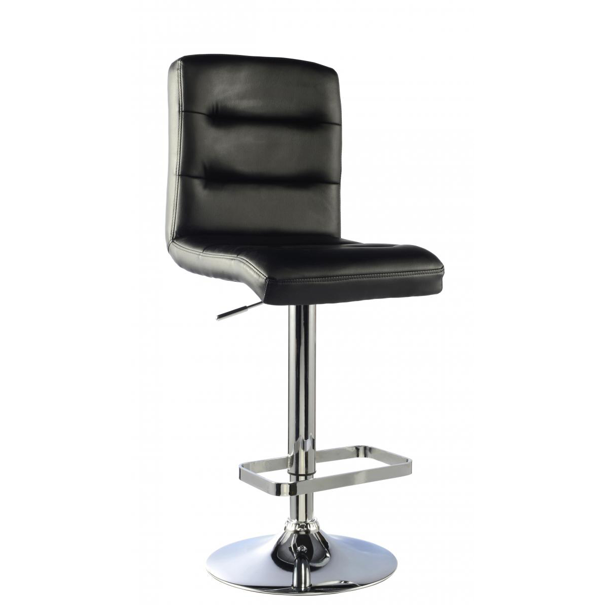 Helston Black PU Chrome Bar Stool Pair - Adjustable Height - Sigrid Mills