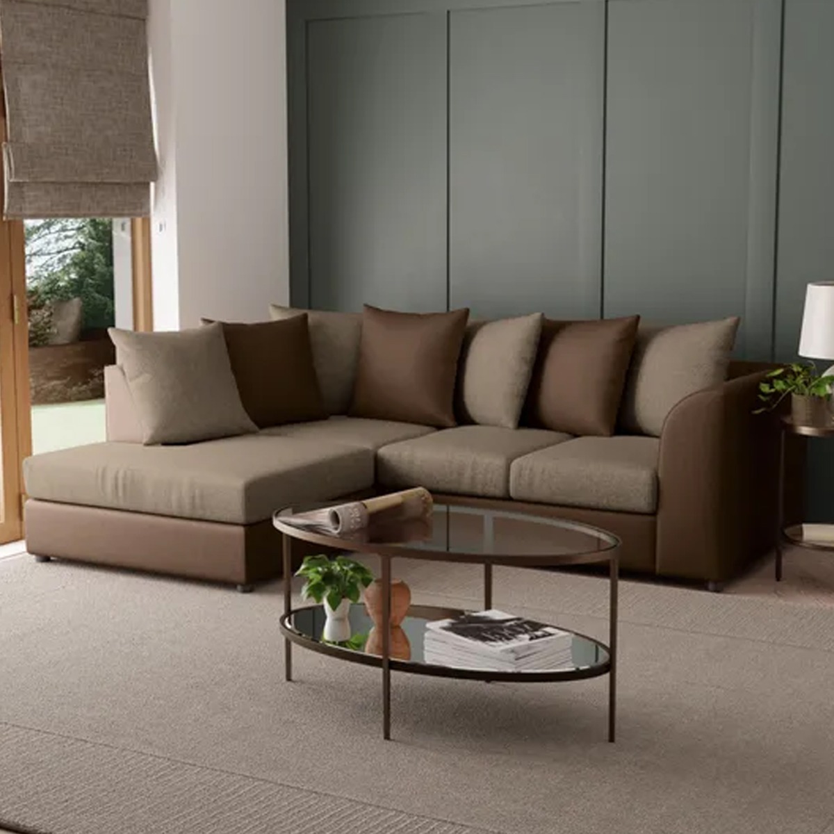 Blake Soft Faux Leather Chocolate Corner Sofa - Left and Right Arm - Home Done