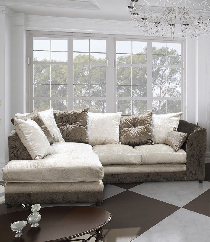 SERENE Crushed Velvet 4 Seater L Shaped - Left Hand Facing Corner Sofa - Brown and Mink - Home Done