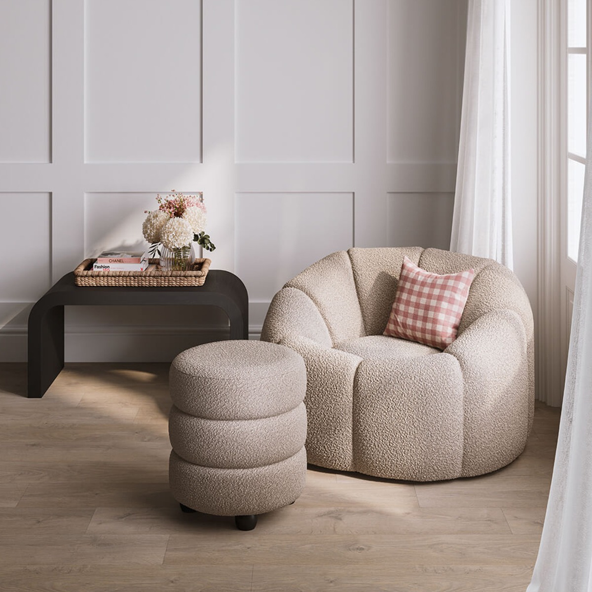 ENA Boucle Footstool - Buff - Leeds Plywood