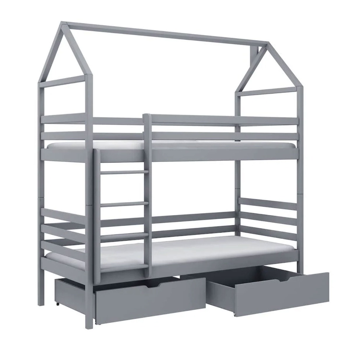 Lawrence Pax Wooden Bunk Bed with Storage and Foam Mattress - Grey - Art Nest