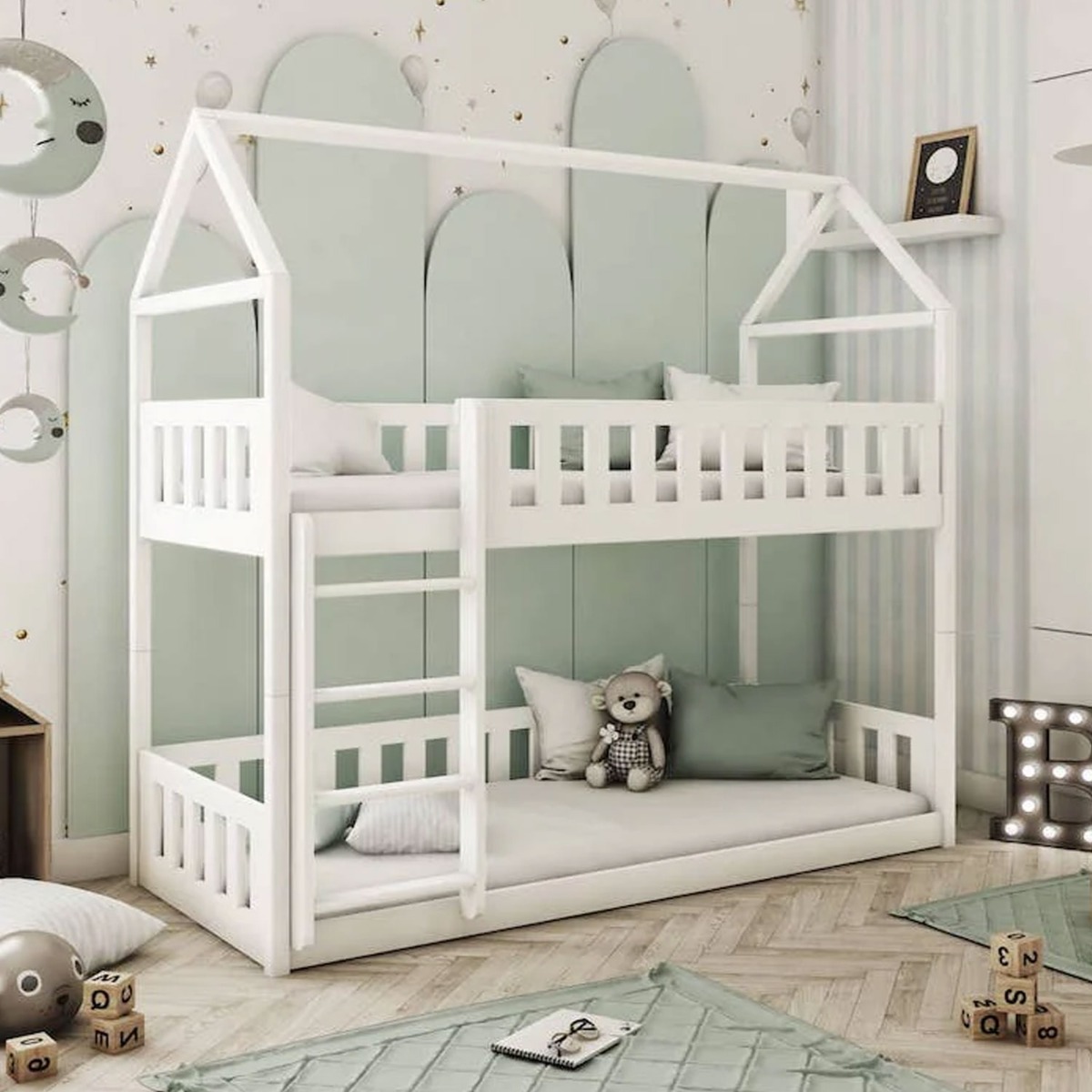 Zeke Fox Wooden Bunk Bed Frame - White - Art Nest