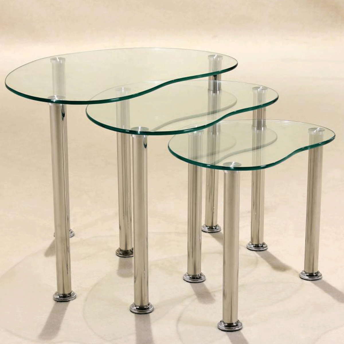 Crossett Nest of Tables Set Glass Top and Stainless Steel Frame Contemporary Elegance in Clear - Sigrid Mills