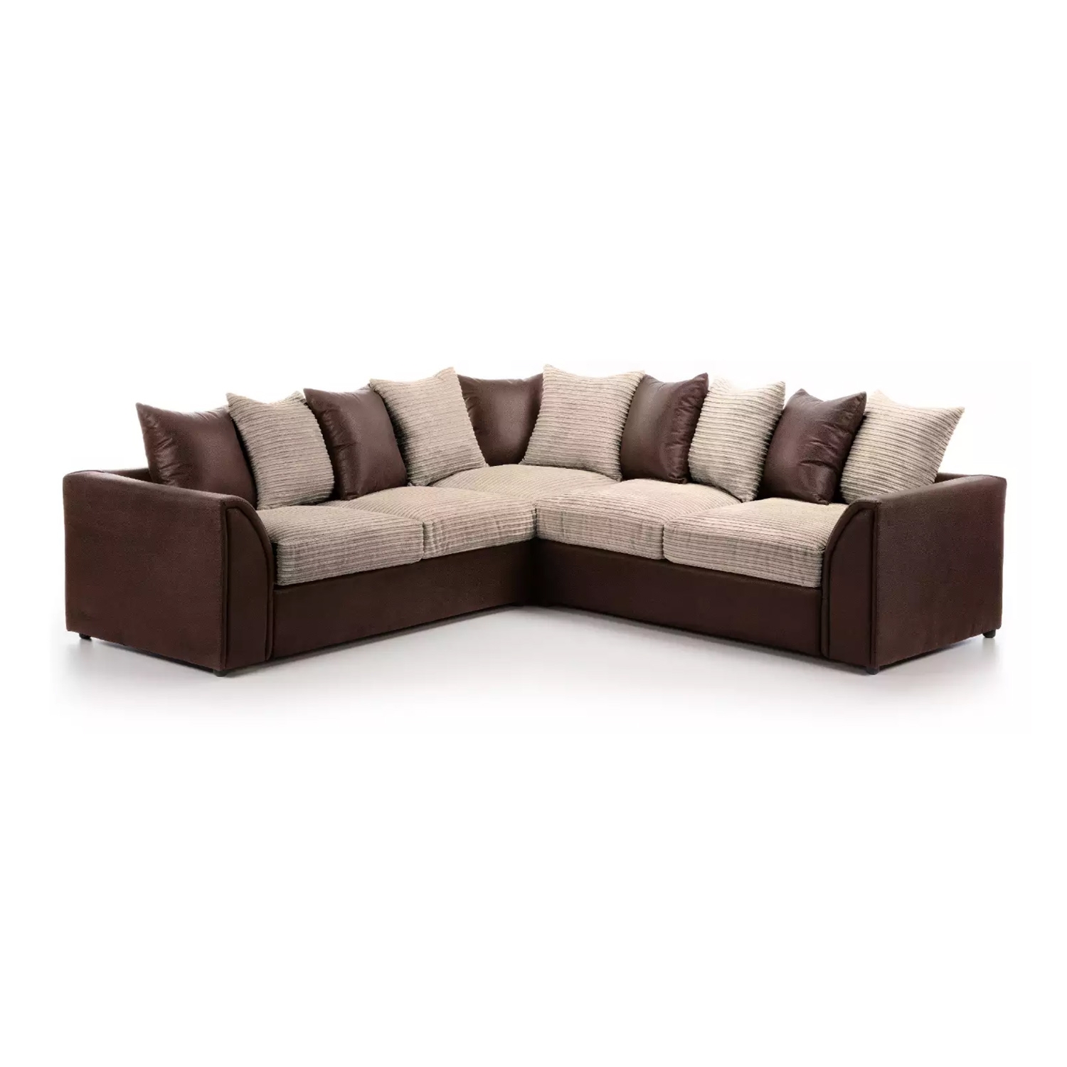 BRANDON Jumbo Cord Large 5 Seater L Shaped Scatterback Corner Sofa - Brown and Beige - Home Done