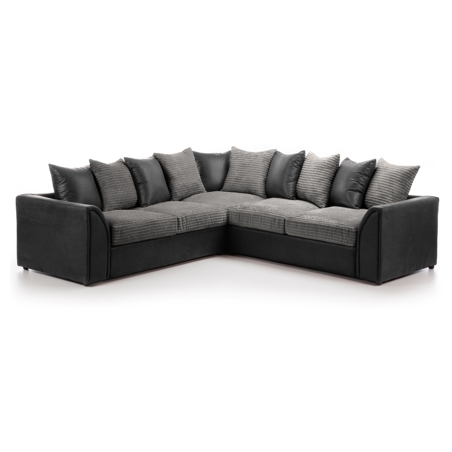 BRANDON Jumbo Cord Large 5 Seater L Shaped Scatterback Corner Sofa - Black and Grey - Home Done