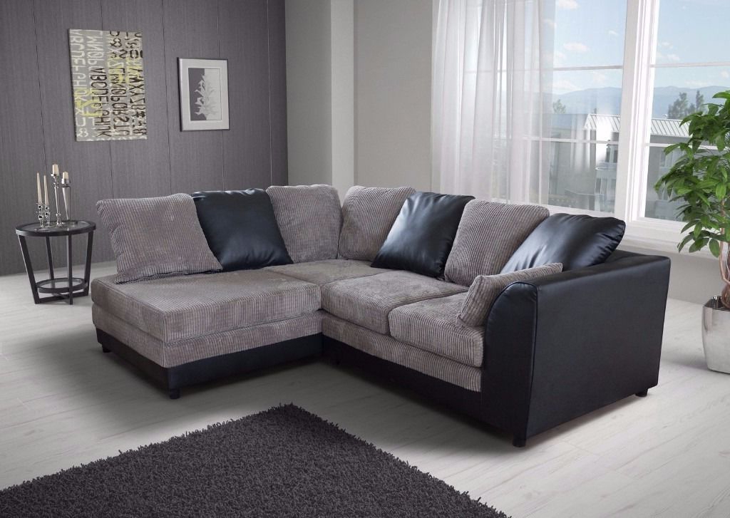 BENSON Jumbo Cord 4 Seater L Shaped - Left Hand Facing Corner Sofa - Black and Grey - Home Done