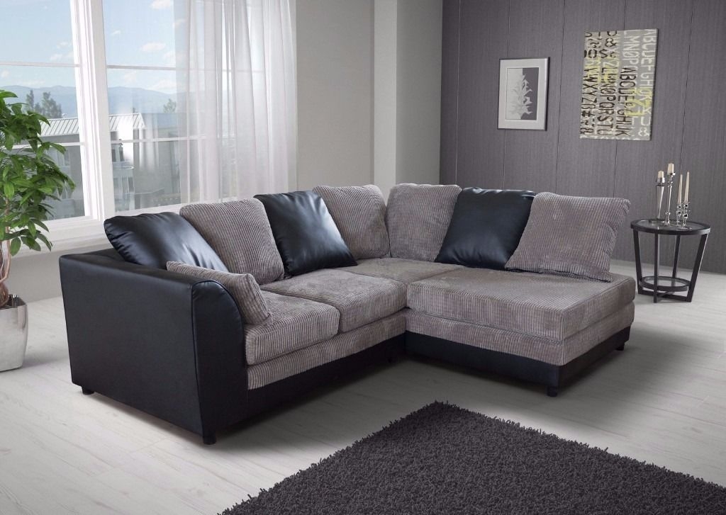 BENSON Jumbo Cord 4 Seater L Shaped - Right Hand Facing Corner Sofa - Black and Grey - Home Done