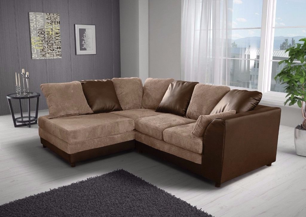 BENSON Jumbo Cord 4 Seater L Shaped - Left Hand Facing Corner Sofa - Brown and Beige - Home Done