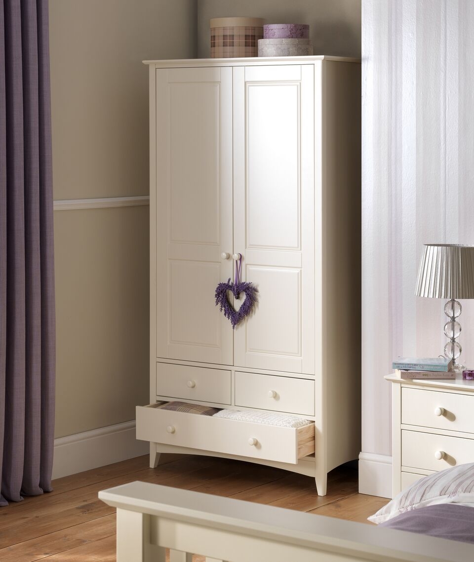 Wardrobe - CAMDEN 2 Door 4 Drawer Wardrobe Stone White 94cm - JB Collections