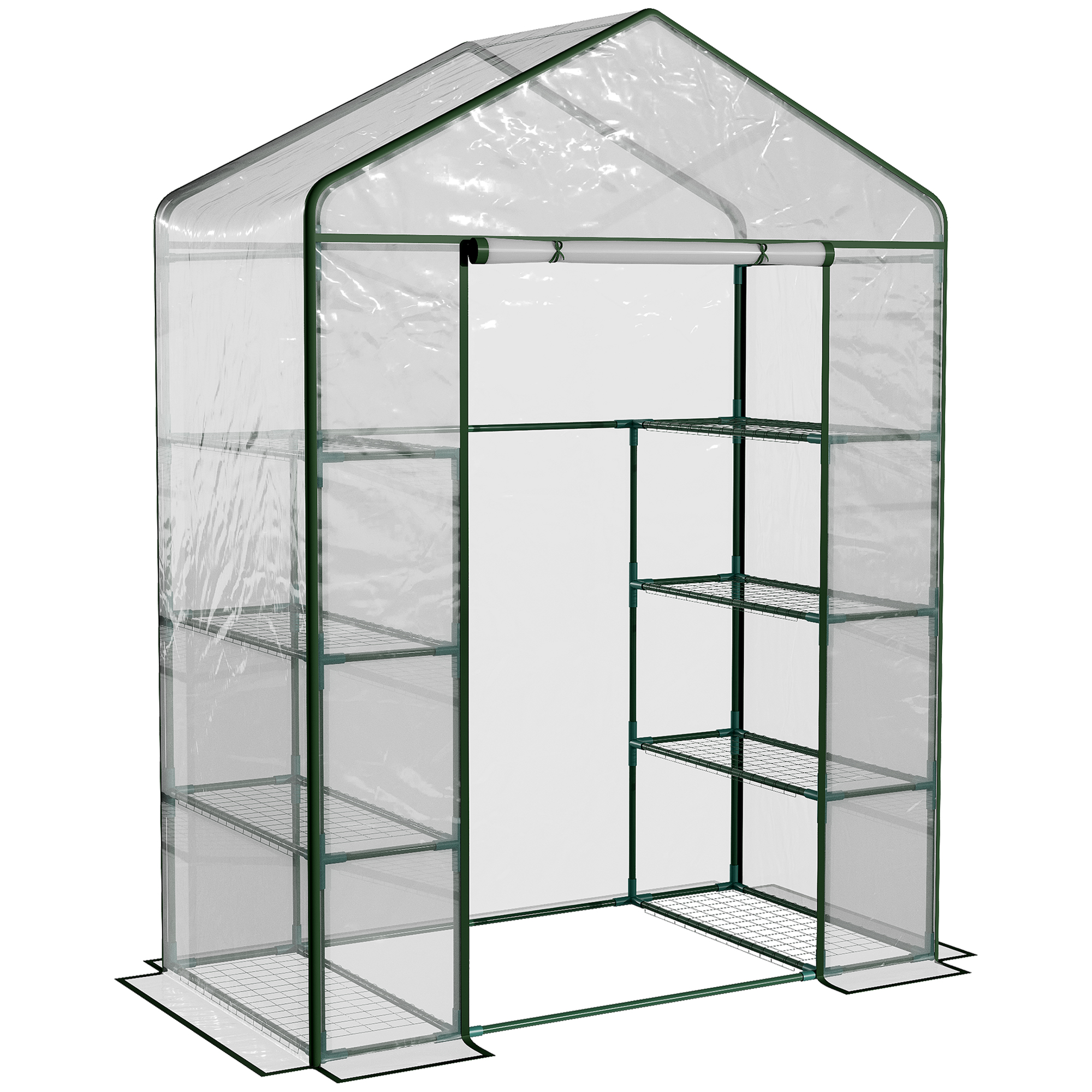 4 Tiers 8 Shelves Metal Frame Walk in Portable Greenhouse Transparent 143 L x 73W x 195H cm - Life Essentials