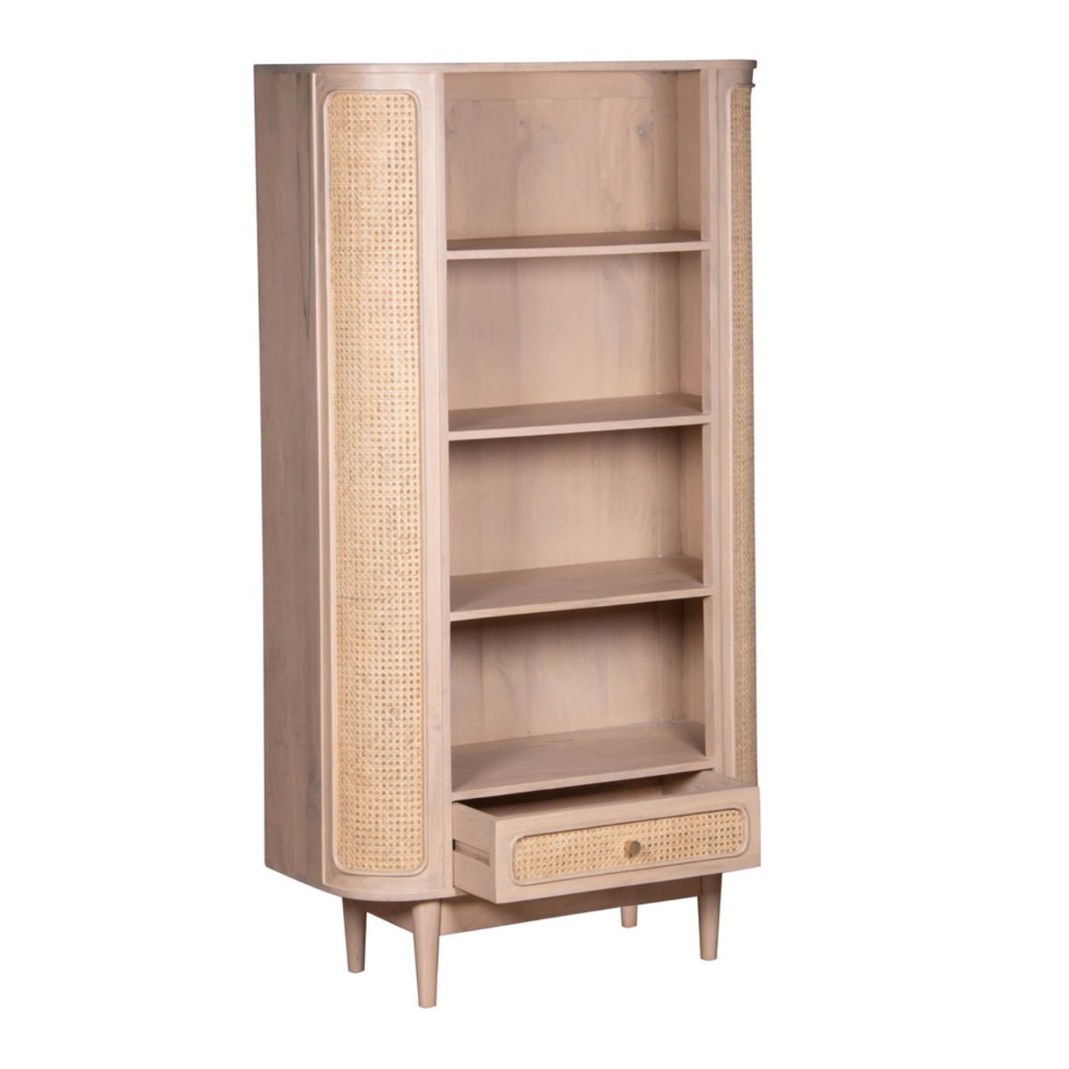 Roberts Cane & Mango Wood Bookcase with Drawer - Elfrida Interiors