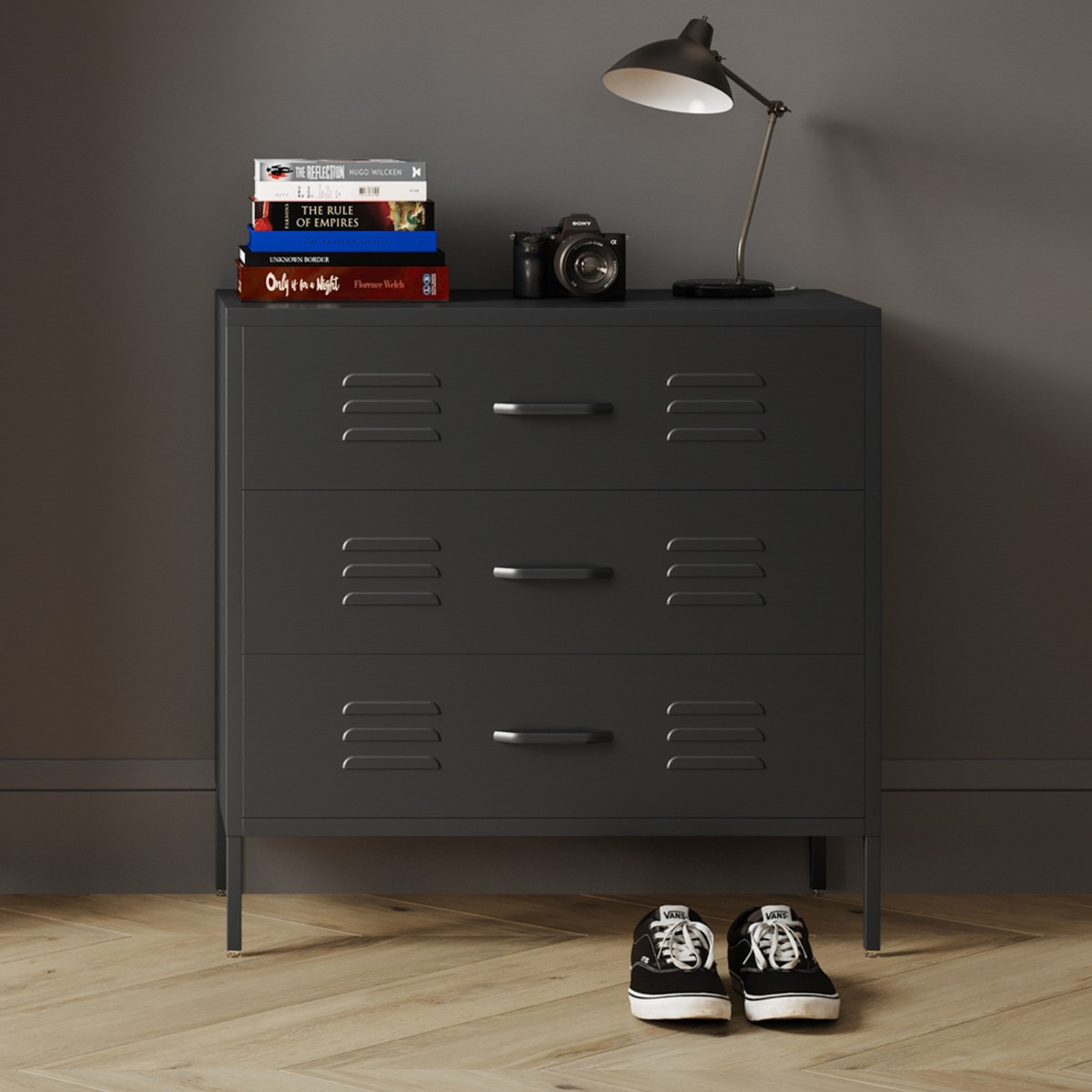 CALI Black Chest of Drawers - Medium-sized, 2 Drawers - Leeds Plywood