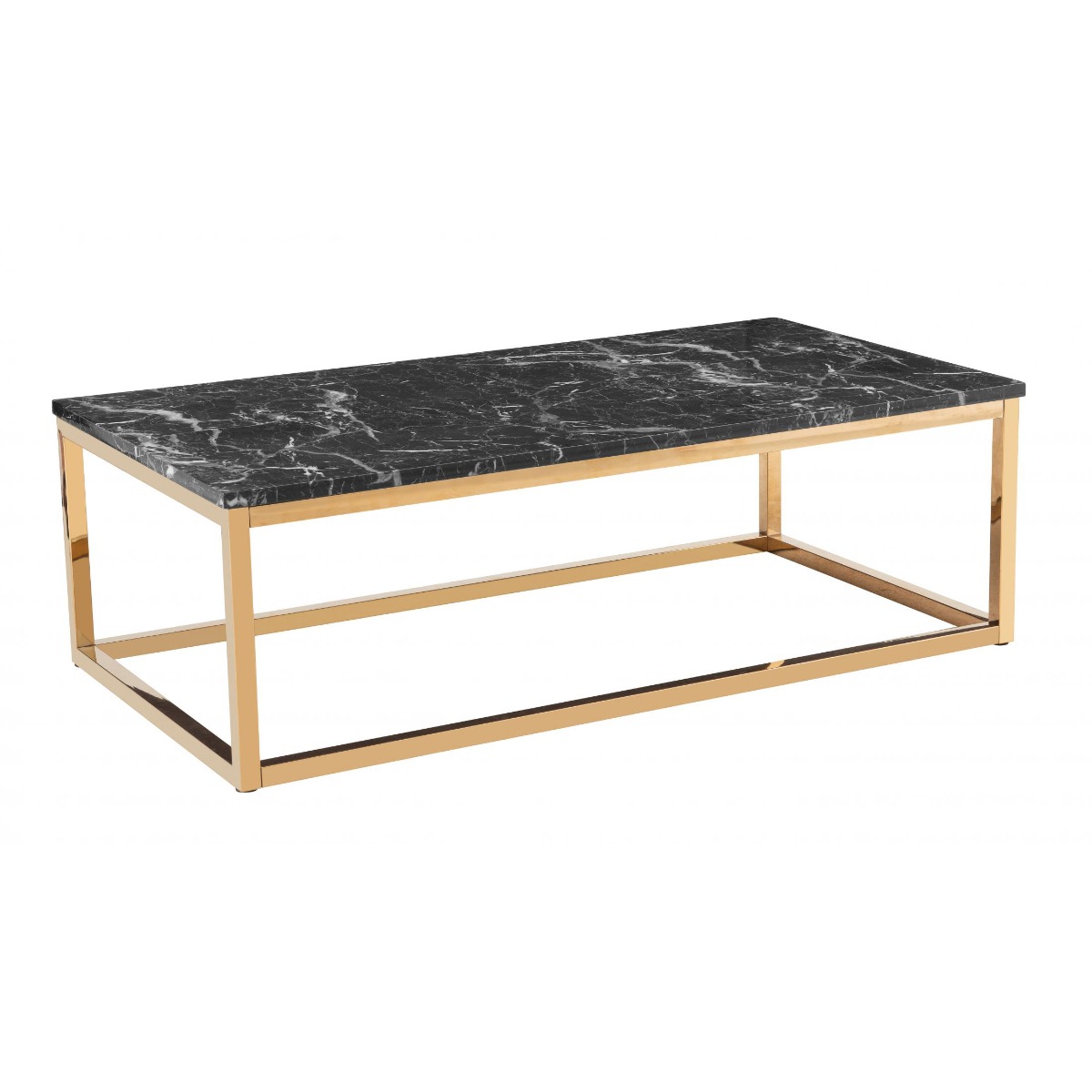 Helston Rectangular Coffee Table with Marble Effect Top and Gold Chrome Leg - Sigrid Mills