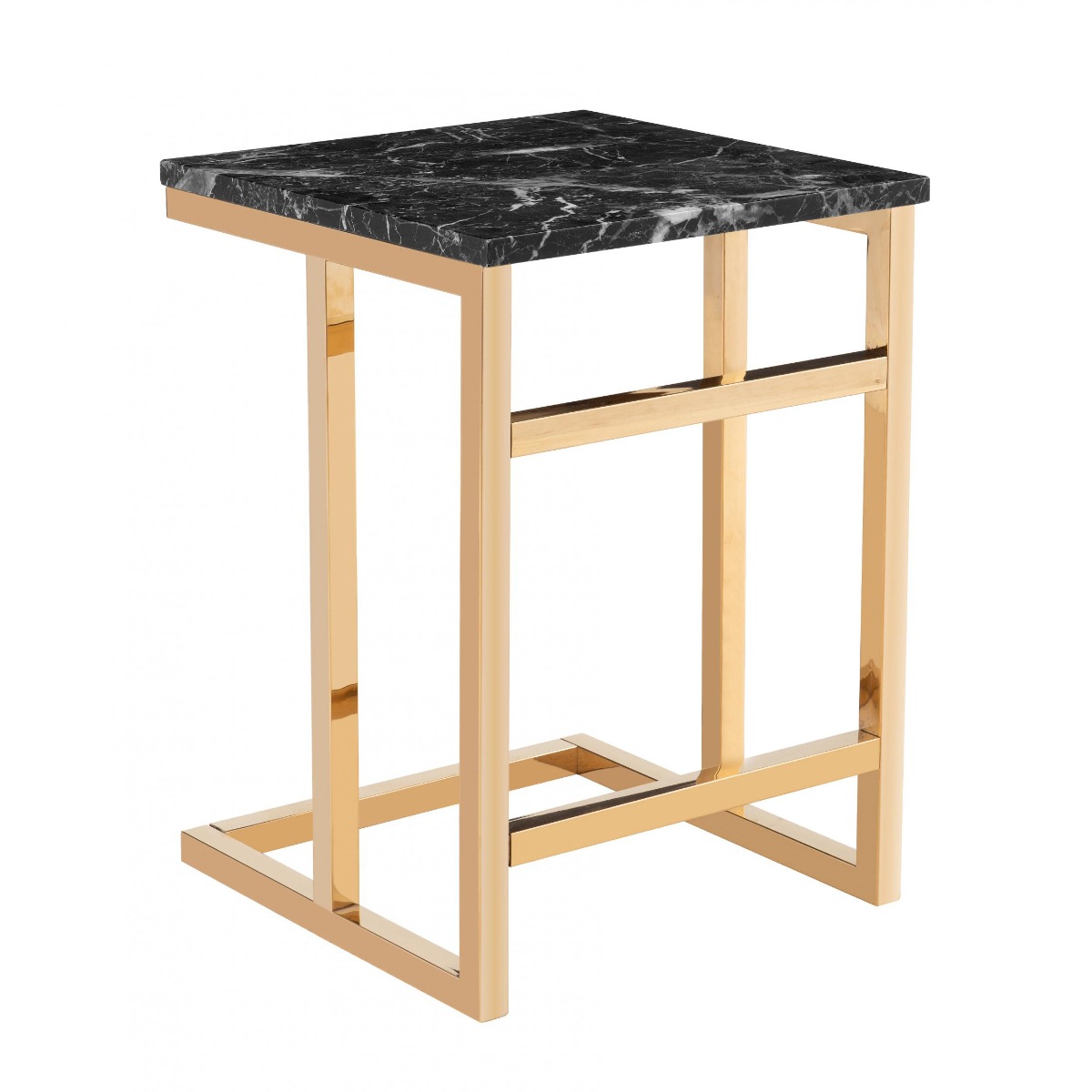 Helston Square Lamp Table with Marble Effect Top and Gold Chrome Leg - Sigrid Mills