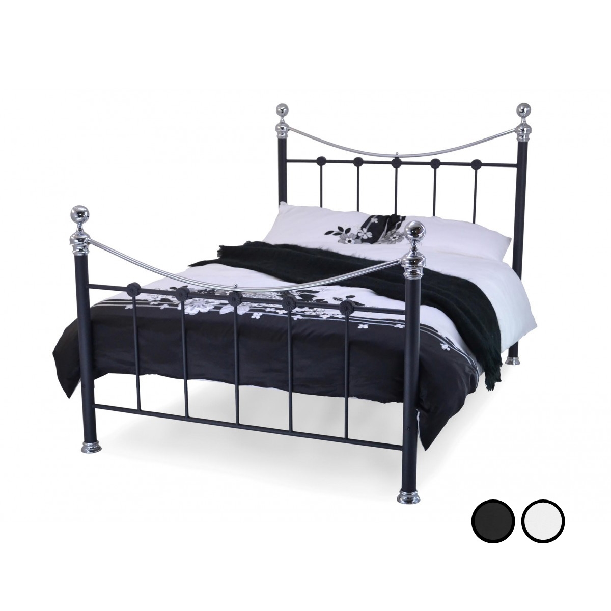 Cambridge Elegant Chrome Metal Bed Frame - 5ft Kingsize - Black - Beds-To-Go