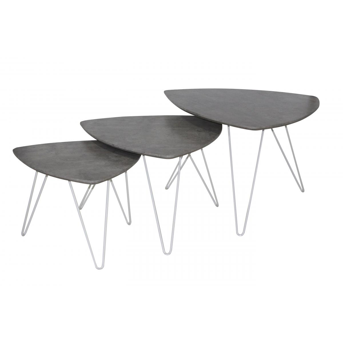 Helston Stone 3 Nest of Tables with White Metal Legs - Sigrid Mills
