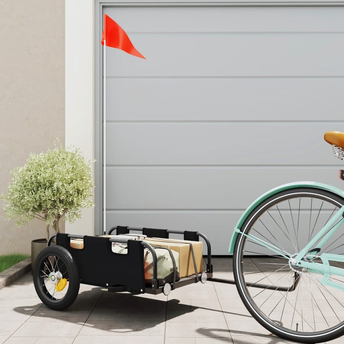 Cargo Bike Trailer Black Oxford Fabric and Iron - Unbeatable Bargains