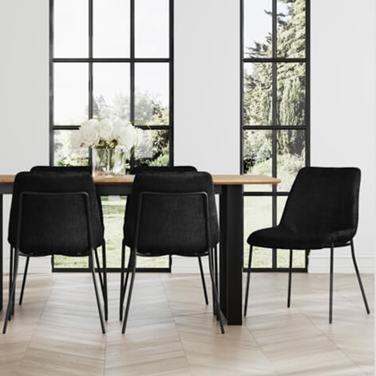 CARVEN Velvet Dining Chairs Set of 2 - Black - Leeds Plywood