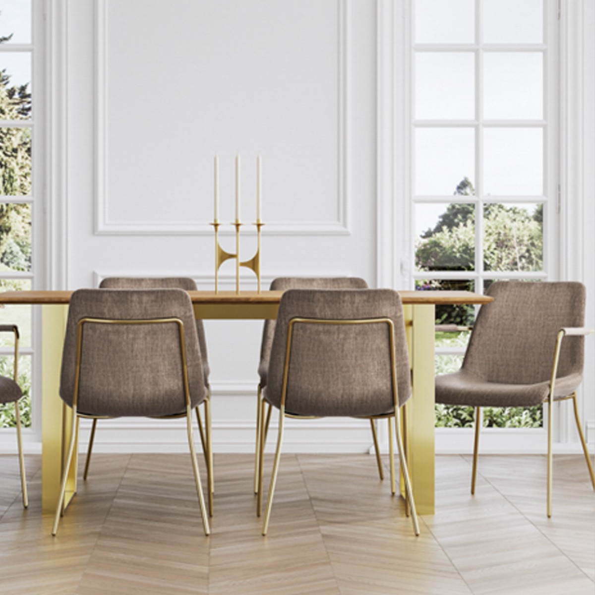 CARVEN Velvet Dining Chairs with Arms Set of 2 - Taupe - Leeds Plywood