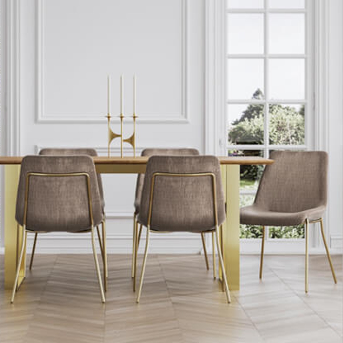 CARVEN Velvet Dining Chairs Set of 2 - Taupe - Leeds Plywood