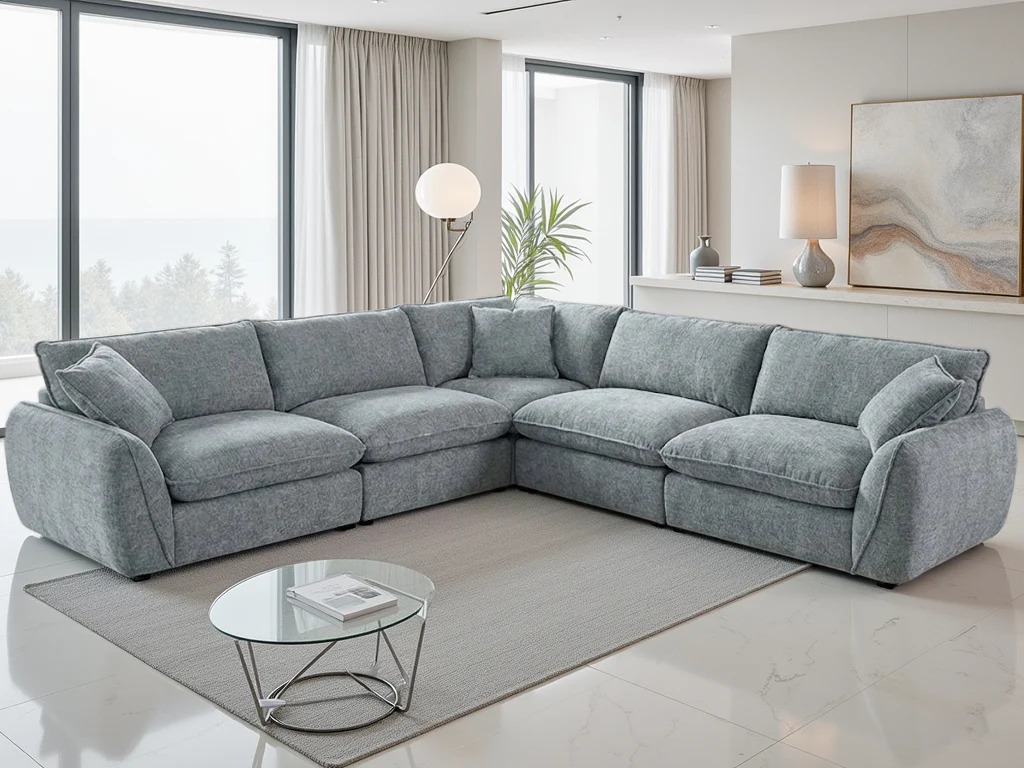 CARVELLO Fabric 5 Seater L Shaped Corner Sofa - Grey - Sofa So Good