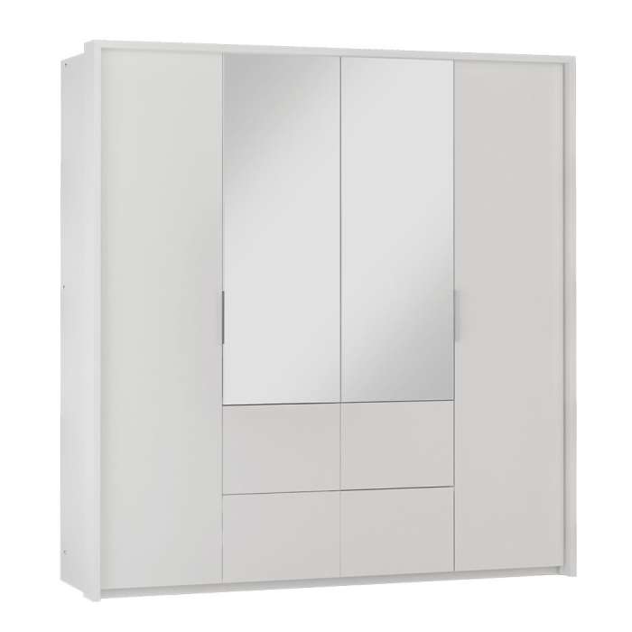 NORVYN 2 Door Mirrored Wardrobe with 4 Drawers White - 208cm - Avellino & Wells