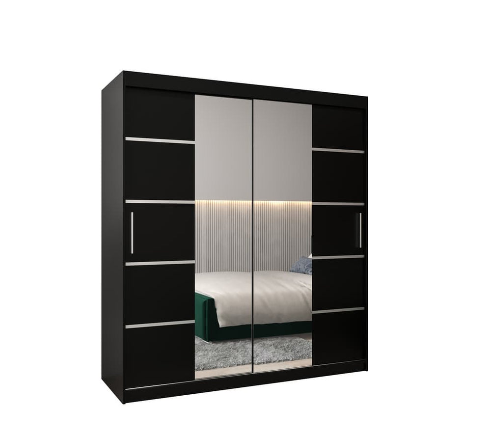 Sliding Wardrobe - VICENZA 2 Door Mirrored Wardrobe Black 180cm - Art Nest