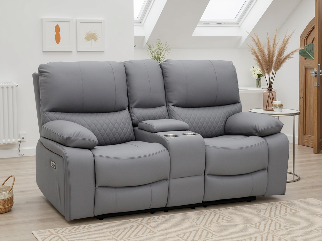VALERIO Leather 2 Seater Electric Recliner Sofa - Grey - Sofa So Good