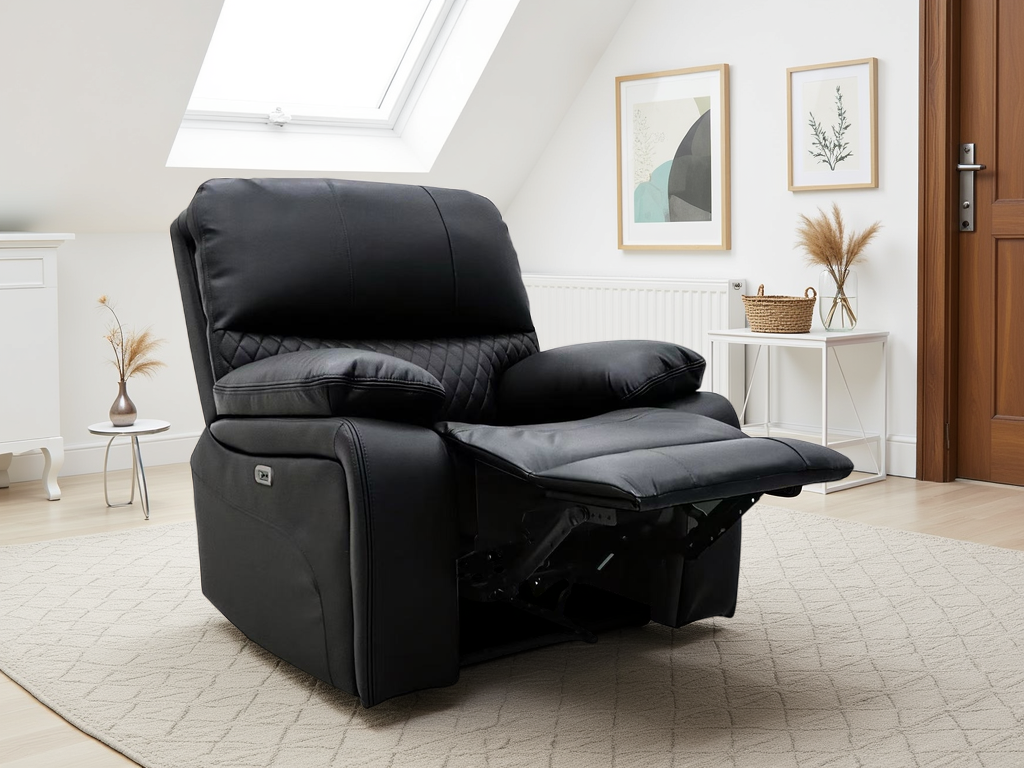 VALERIO Leather Electric Recliner Armchair - Black - Sofa So Good