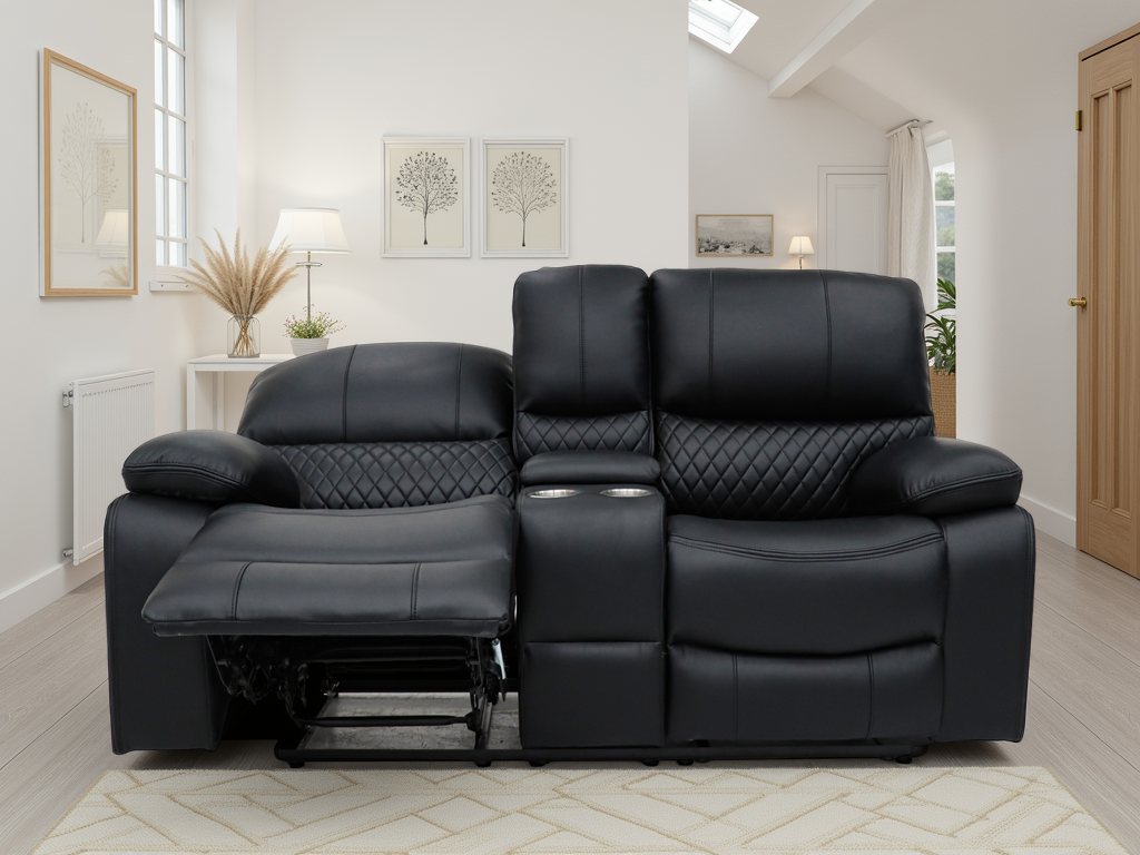 VALERIO Leather 2 Seater Electric Recliner Sofa - Black - Sofa So Good