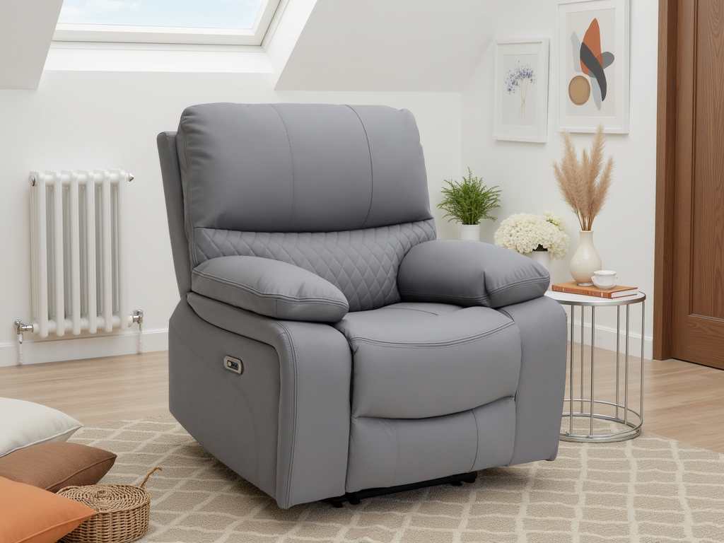 VALERIO Leather Electric Recliner Armchair - Grey - Sofa So Good