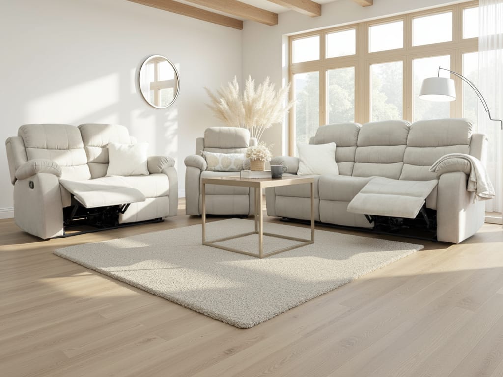 FAVARO Fabric 3 and 2 Seater with Armchair Manual Recliner Sofa Set - Beige - Sofa So Good