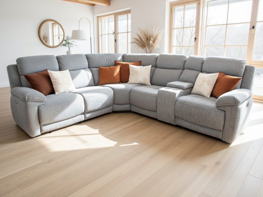 RAVELLE Fabric 5 Seater L Shaped Electric Recliner Corner Sofa - Grey - Sofa So Good