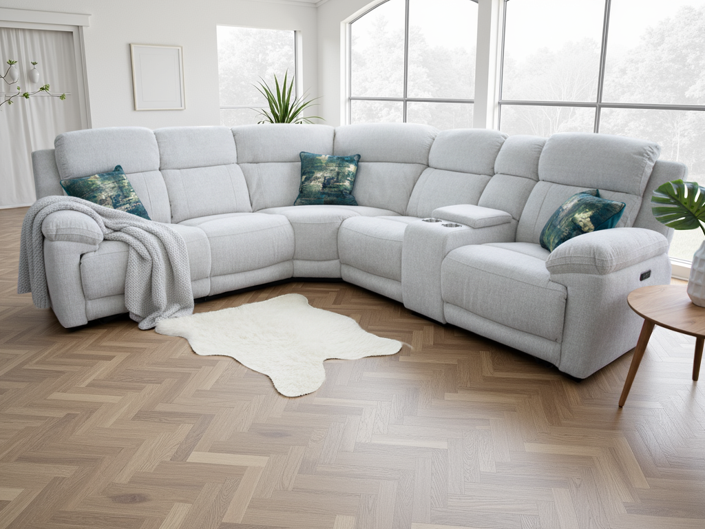 RAVELLE Fabric 5 Seater L Shaped Electric Recliner Corner Sofa - Cream - Sofa So Good