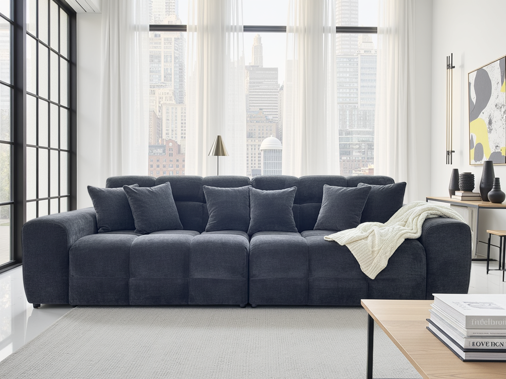 STACIE Fabric 4 Seater Sofa - Black - Sofa So Good