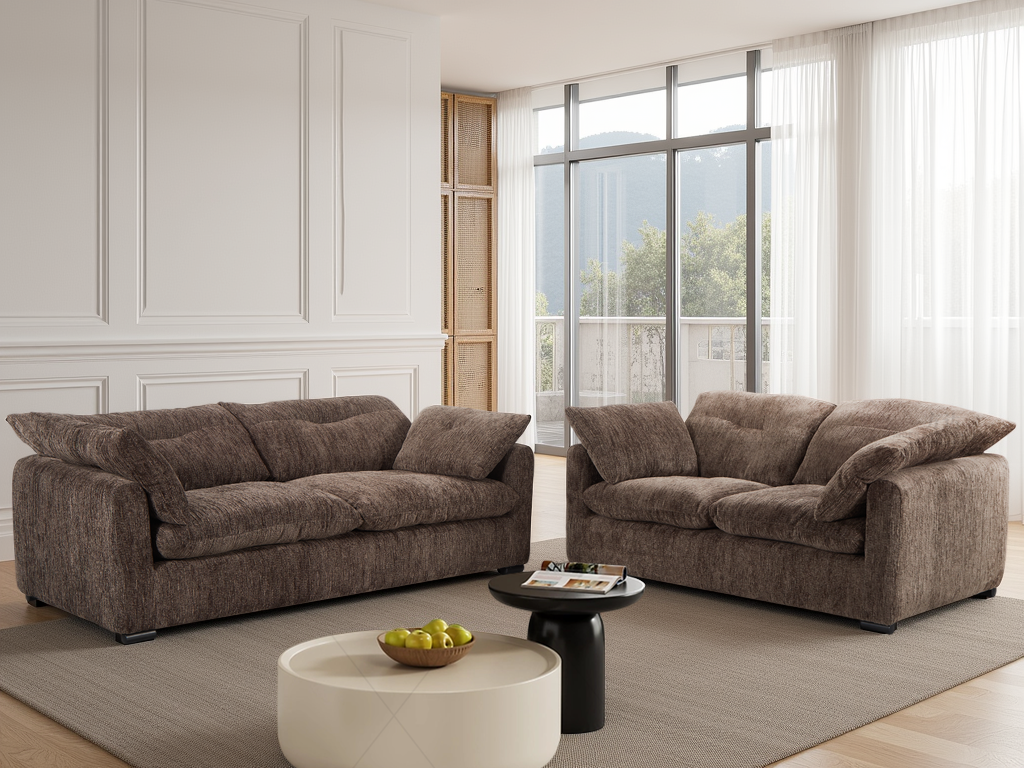 HAWKSTONE Fabric 3 and 2 Seater Sofa Set - Brown - Sofa So Good
