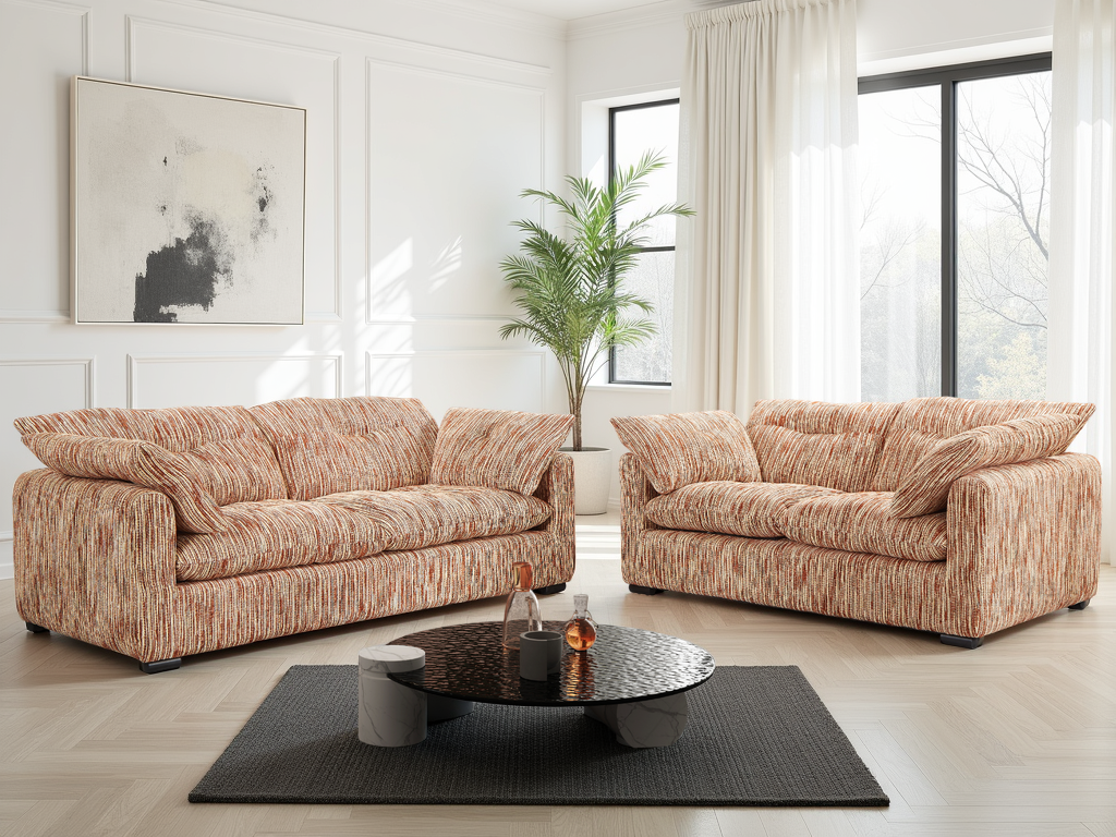 HAWKSTONE Fabric 3 and 2 Seater Sofa Set - Rust and Beige - Sofa So Good