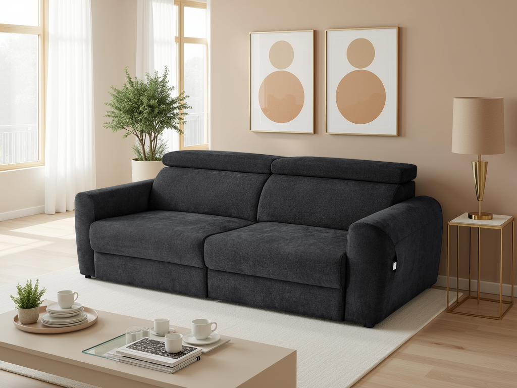 HALVORA Fabric 3 Seater Electric Recliner Sofa Bed - Black - Sofa So Good
